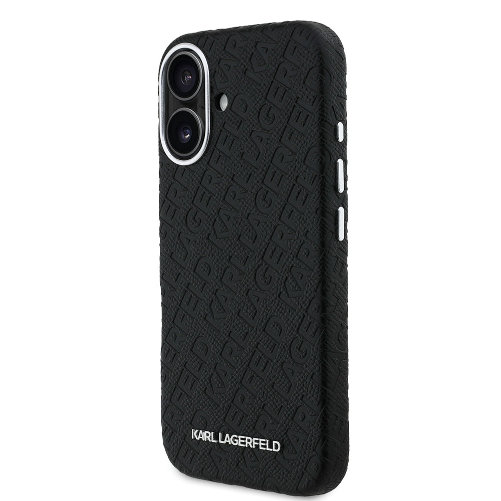 Karl Lagerfeld iPhone 16 Damgalı PU Deri Metal Yazı Logolu Kılıf