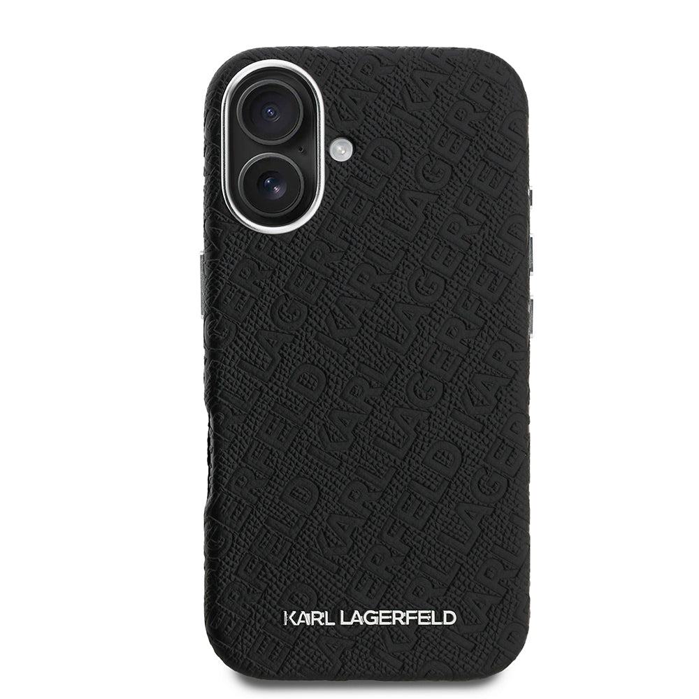 Karl Lagerfeld iPhone 16 Damgalı PU Deri Metal Yazı Logolu Kılıf