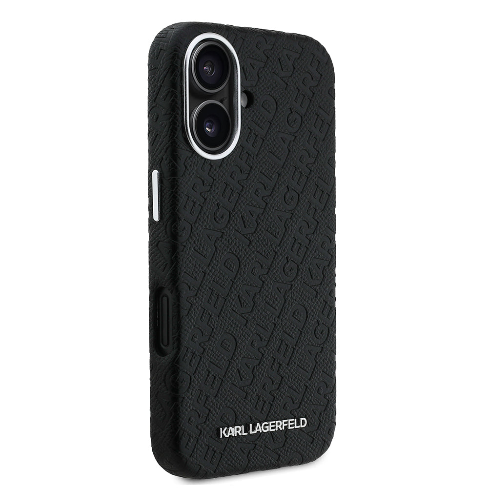 Karl Lagerfeld iPhone 16 Damgalı PU Deri Metal Yazı Logolu Kılıf