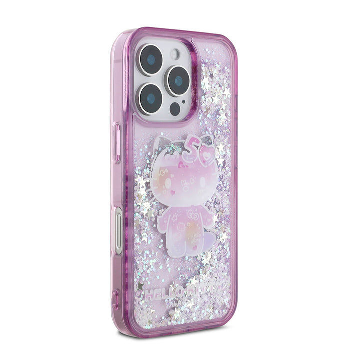 Hello Kitty iPhone 16 Pro 50. Yıldönümü Partisi Sıvılı Simli Kılıf – Fotoğraf 4
