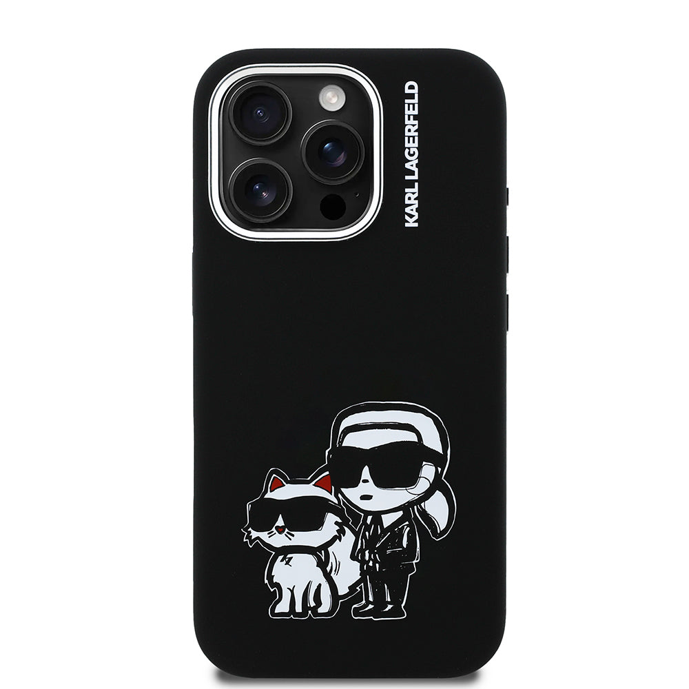 Karl Lagerfeld iPhone 16 Pro Karl & Choupette Sketch Logolu Silikon Kılıf
