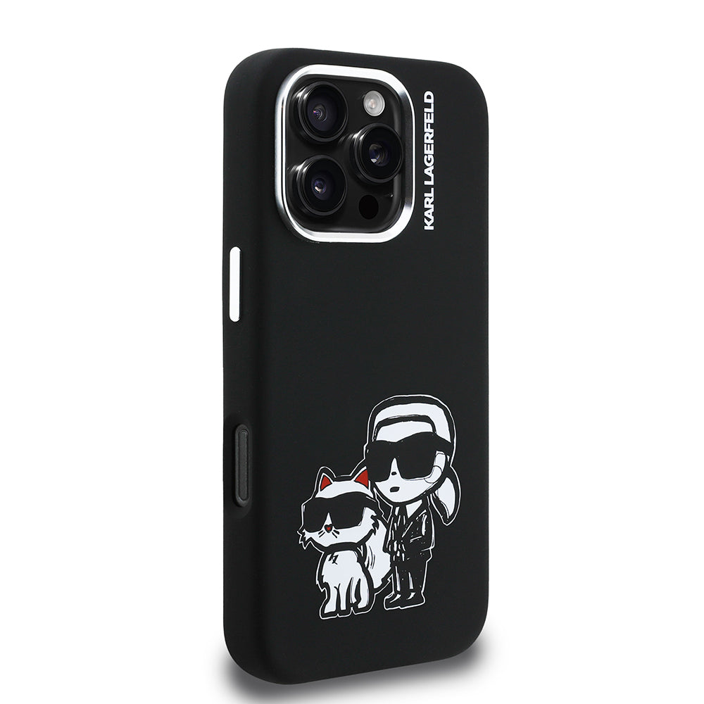 Karl Lagerfeld iPhone 16 Pro Karl & Choupette Sketch Logolu Silikon Kılıf