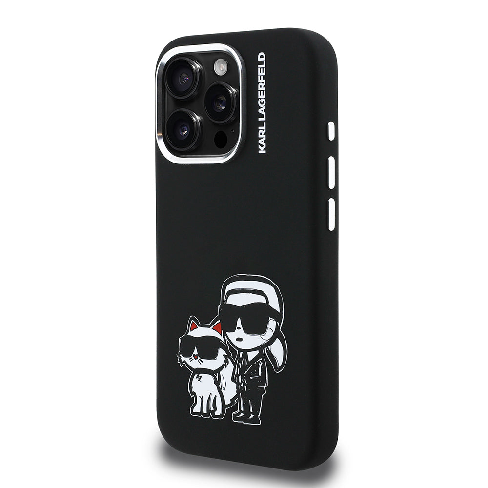 Karl Lagerfeld iPhone 16 Pro Max Karl & Choupette Sketch Logolu Silikon Kılıf