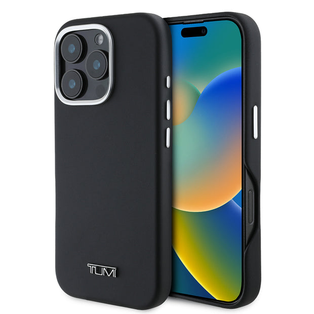 TUMI iPhone 16 Pro Max Metal Yazı Logolu PU Deri MagSafe Uyumlu Kılıf – Fotoğraf 1