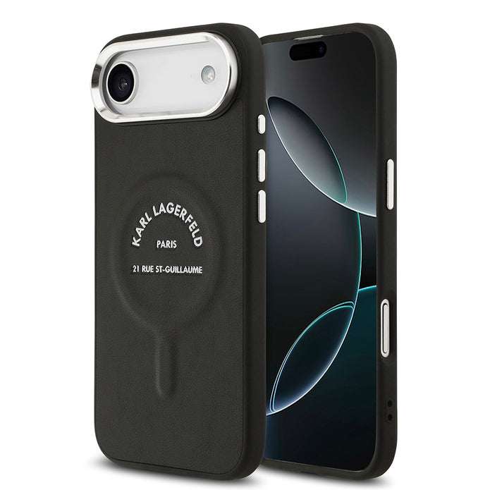 Karl Lagerfeld iPhone 17 Air Metal Kamera ve Butonlu Paris RSG PU Deri MagSafe Uyumlu Kılıf