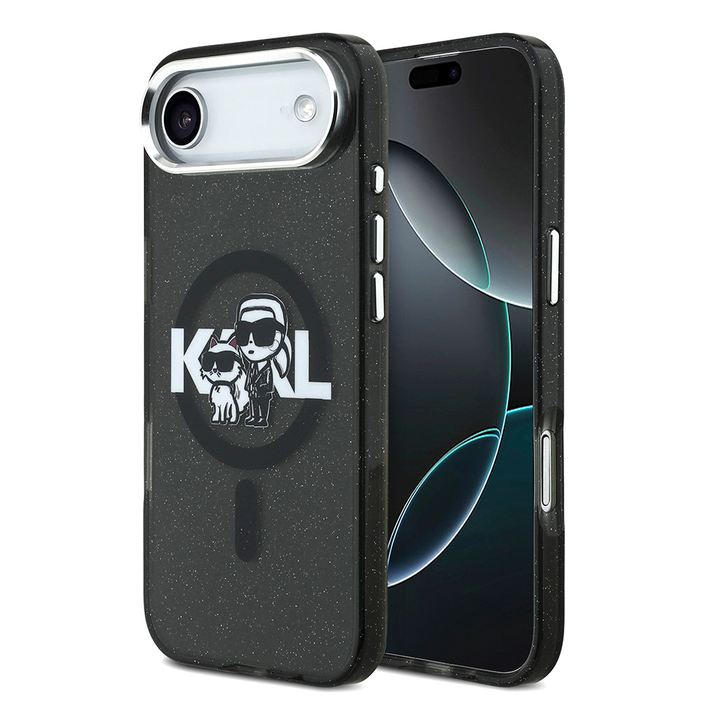 Karl Lagerfeld iPhone 17 Air Parlayan Simli Karl & Choupette Sketch Logo Kılıf