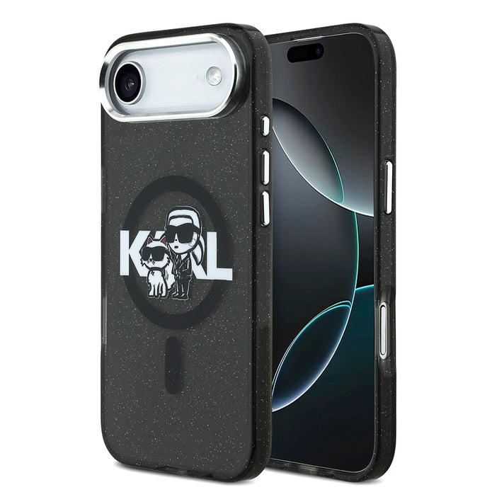 Karl Lagerfeld iPhone 17 Air Parlayan Simli Karl & Choupette Sketch Logo Kılıf