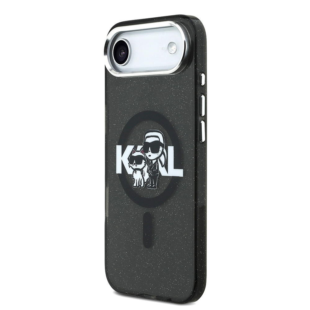 Karl Lagerfeld iPhone 17 Air Parlayan Simli Karl & Choupette Sketch Logo Kılıf
