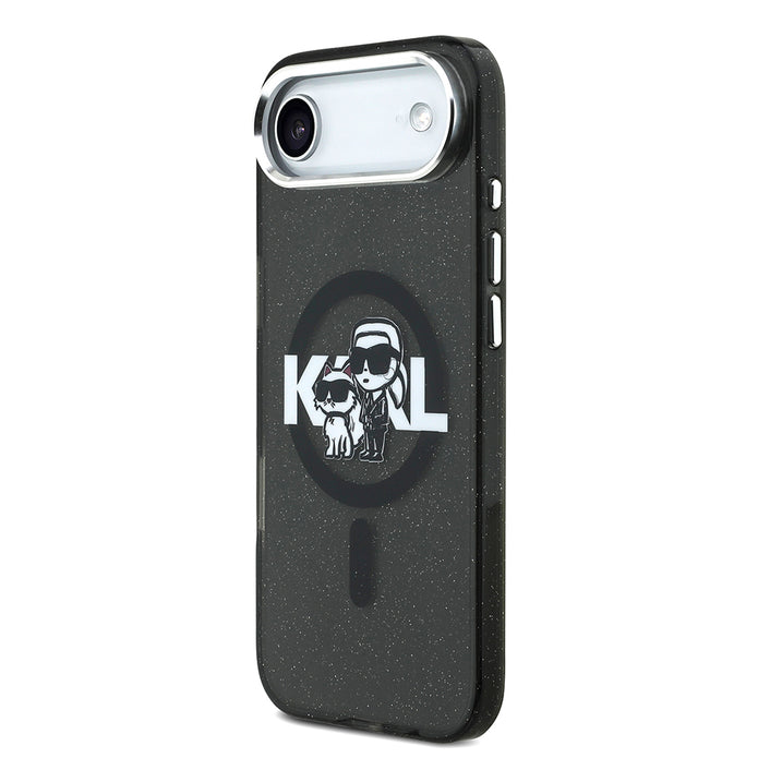 Karl Lagerfeld iPhone 17 Air Parlayan Simli Karl & Choupette Sketch Logo Kılıf