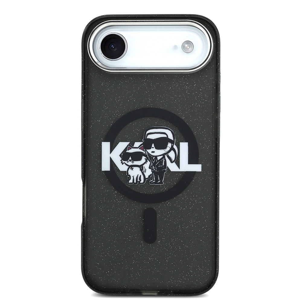 Karl Lagerfeld iPhone 17 Air Parlayan Simli Karl & Choupette Sketch Logo Kılıf