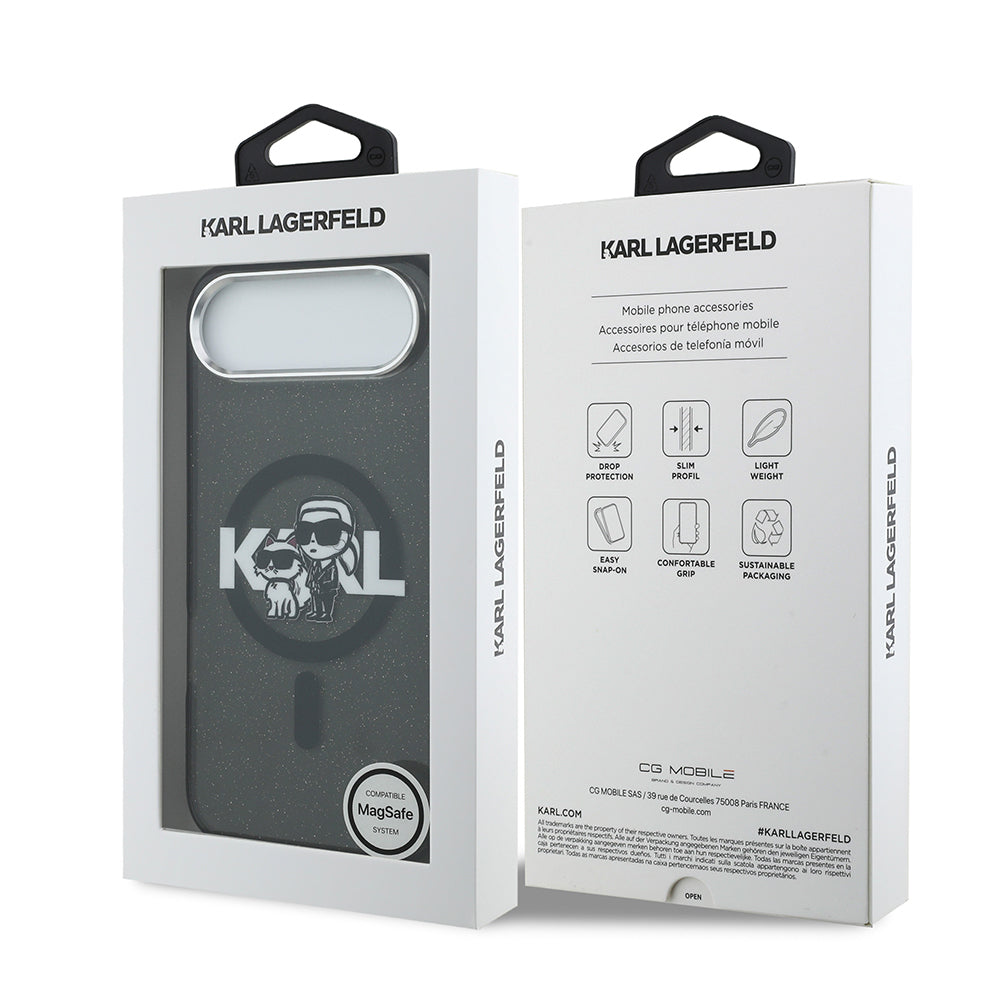 Karl Lagerfeld iPhone 17 Air Parlayan Simli Karl & Choupette Sketch Logo Kılıf