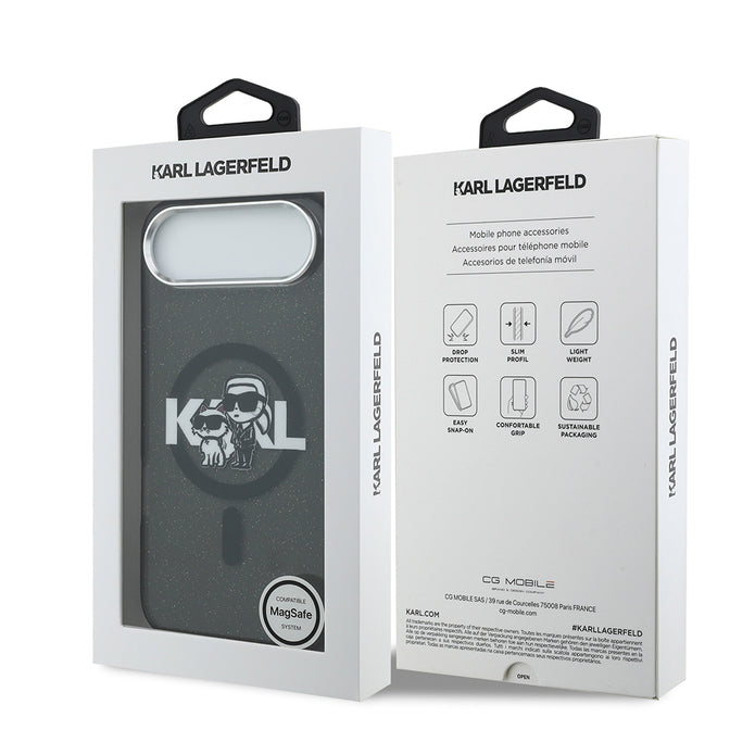 Karl Lagerfeld iPhone 17 Air Parlayan Simli Karl & Choupette Sketch Logo Kılıf