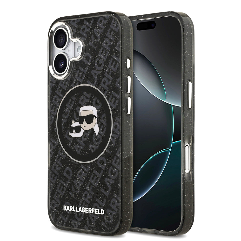 Karl Lagerfeld iPhone 17 Parlayan Simli Karl & Choupette Heads Kılıf