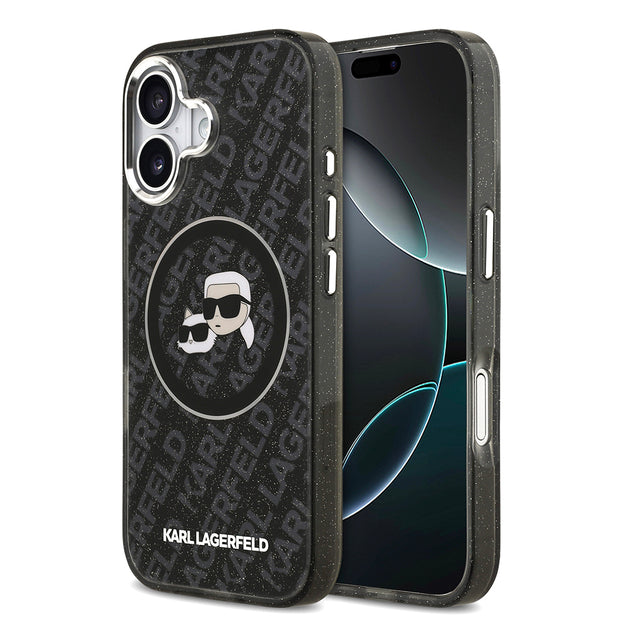 Karl Lagerfeld iPhone 17 Parlayan Simli Karl & Choupette Heads Kılıf – Fotoğraf 1
