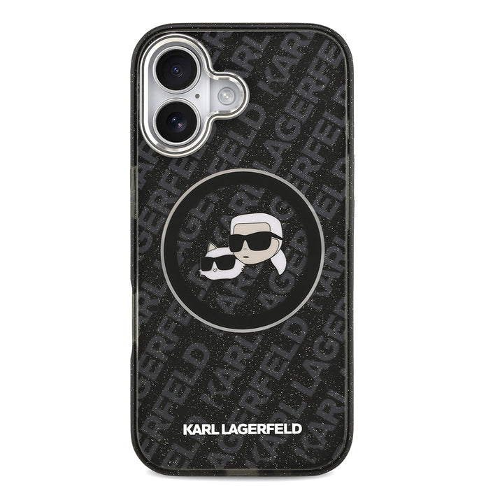 Karl Lagerfeld iPhone 17 Parlayan Simli Karl & Choupette Heads Kılıf