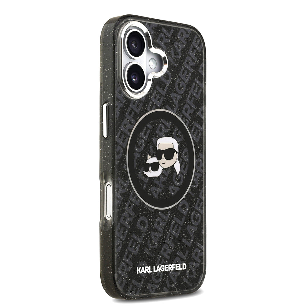 Karl Lagerfeld iPhone 17 Parlayan Simli Karl & Choupette Heads Kılıf