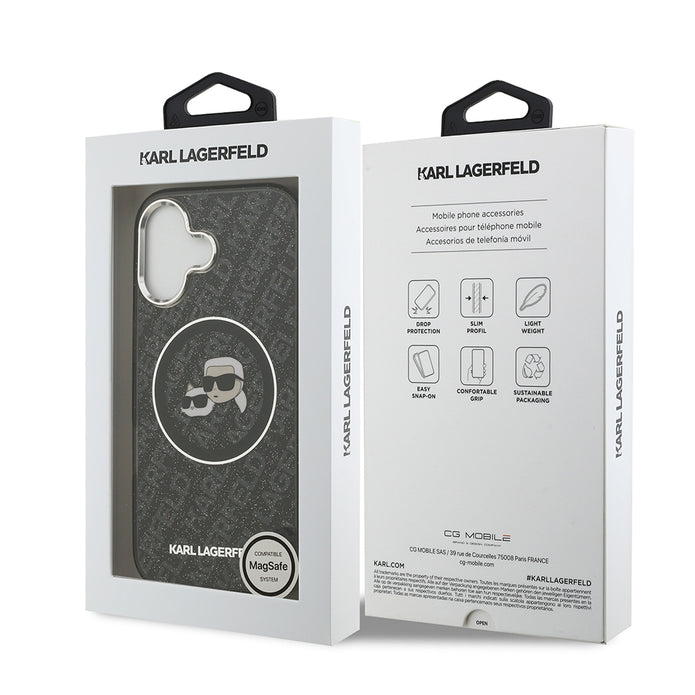 Karl Lagerfeld iPhone 17 Parlayan Simli Karl & Choupette Heads Kılıf