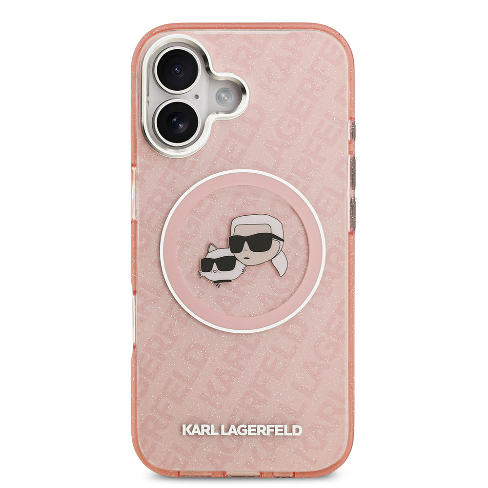 Karl Lagerfeld iPhone 17 Parlayan Simli Karl & Choupette Heads Kılıf