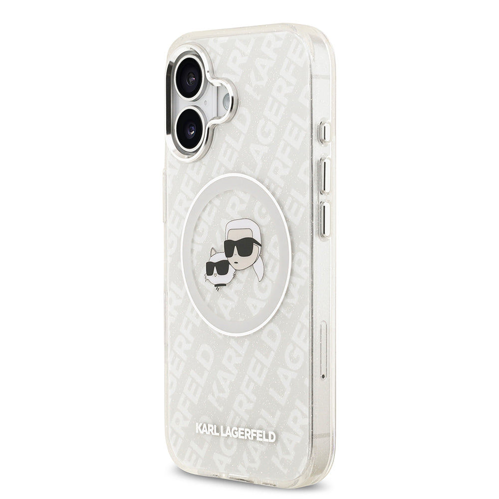 Karl Lagerfeld iPhone 17 Parlayan Simli Karl & Choupette Heads Kılıf