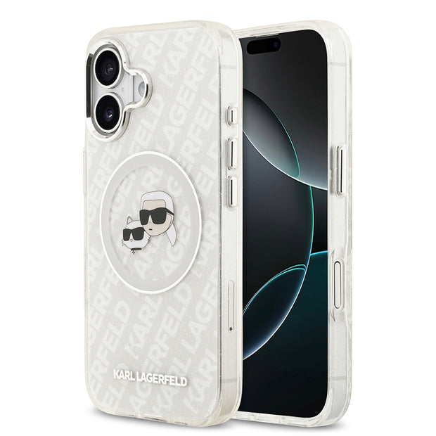 Karl Lagerfeld iPhone 17 Parlayan Simli Karl & Choupette Heads Kılıf – Fotoğraf 12