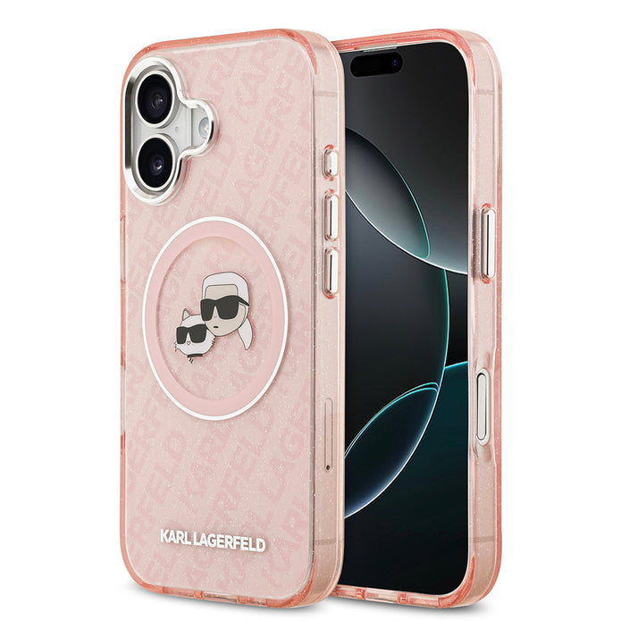 Karl Lagerfeld iPhone 17 Parlayan Simli Karl & Choupette Heads Kılıf