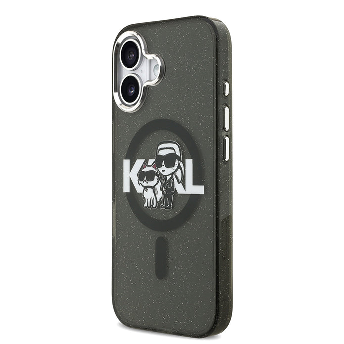 Karl Lagerfeld iPhone 17 Parlayan Simli Karl & Choupette Sketch Logo Kılıf