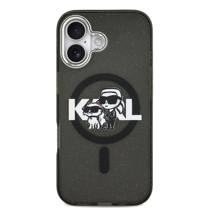 Karl Lagerfeld iPhone 17 Parlayan Simli Karl & Choupette Sketch Logo Kılıf
