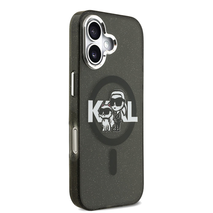 Karl Lagerfeld iPhone 17 Parlayan Simli Karl & Choupette Sketch Logo Kılıf