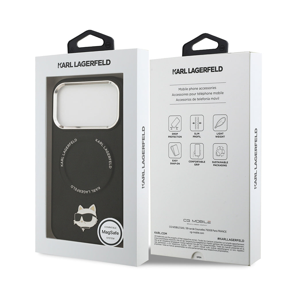 Karl Lagerfeld iPhone 17 Pro Metal Kamera ve Butonlu Choupette PU Deri MagSafe Uyumlu Kılıf