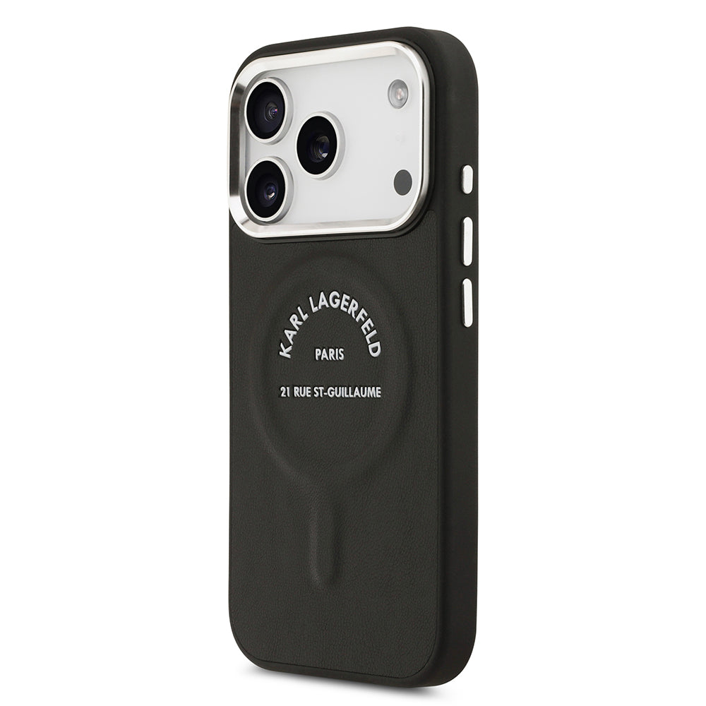 Karl Lagerfeld iPhone 17 Pro Metal Kamera ve Butonlu Paris RSG PU Deri MagSafe Uyumlu Kılıf
