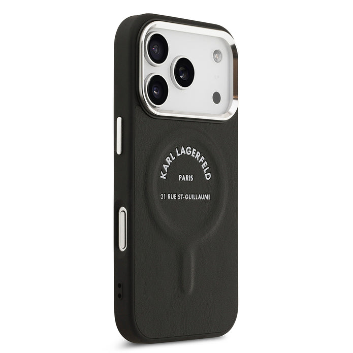 Karl Lagerfeld iPhone 17 Pro Metal Kamera ve Butonlu Paris RSG PU Deri MagSafe Uyumlu Kılıf