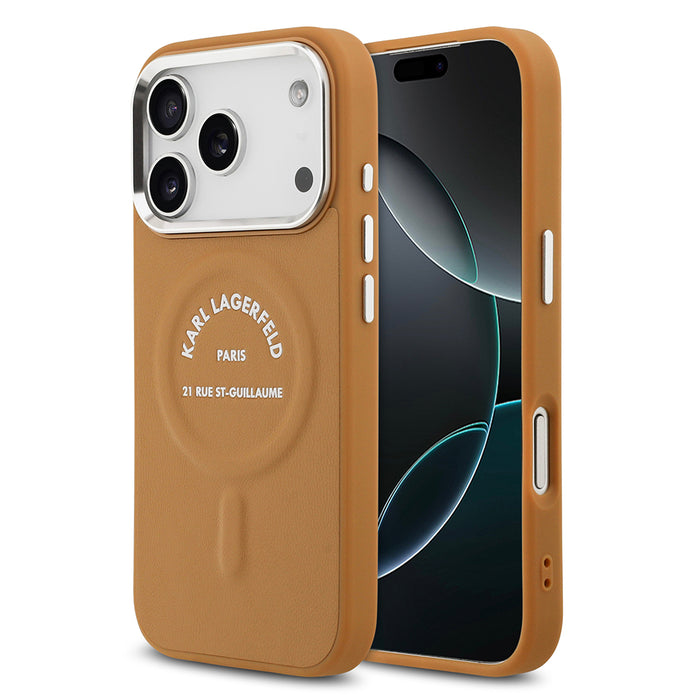 Karl Lagerfeld iPhone 17 Pro Metal Kamera ve Butonlu Paris RSG PU Deri MagSafe Uyumlu Kılıf