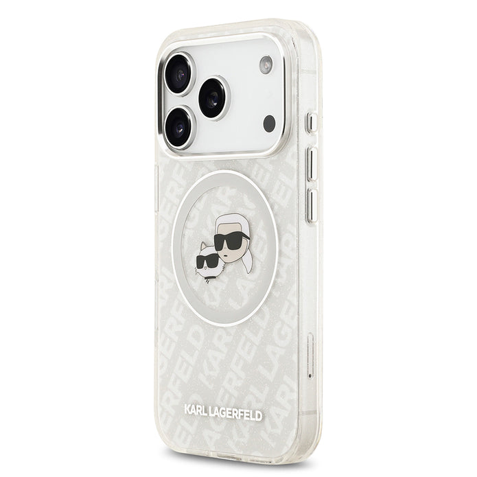 Karl Lagerfeld iPhone 17 Pro Parlayan Simli Karl & Choupette Heads Kılıf