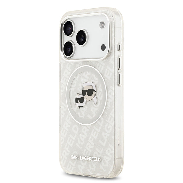 Karl Lagerfeld iPhone 17 Pro Parlayan Simli Karl & Choupette Heads Kılıf – Fotoğraf 2