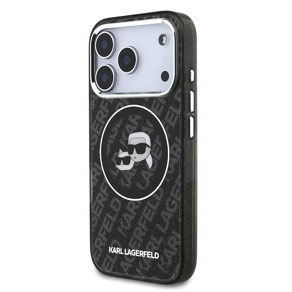 Karl Lagerfeld iPhone 17 Pro Parlayan Simli Karl & Choupette Heads Kılıf