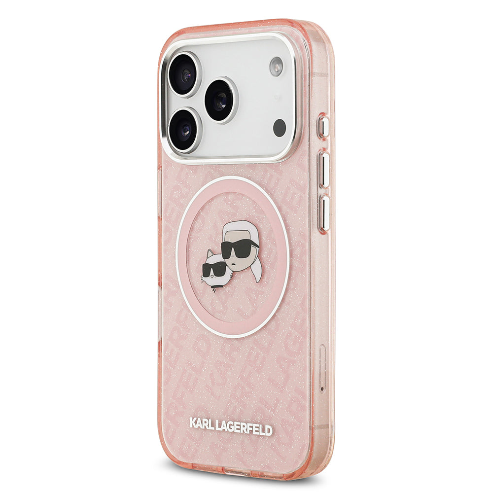 Karl Lagerfeld iPhone 17 Pro Parlayan Simli Karl & Choupette Heads Kılıf