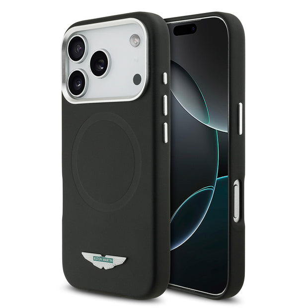 Aston Martin iPhone 17 Pro Max PU Deri Metal Logolu MagSafe Uyumlu Kılıf – Fotoğraf 1