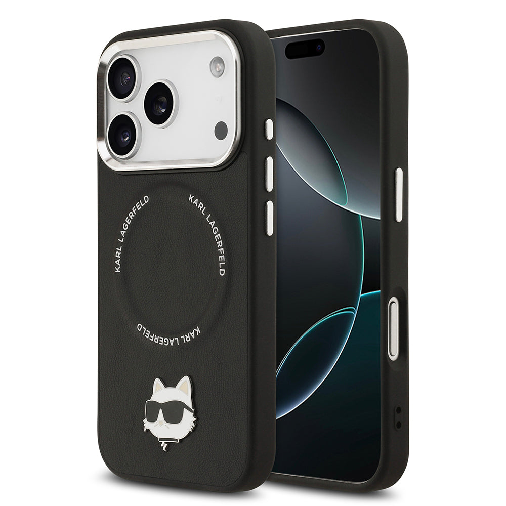 Karl Lagerfeld iPhone 17 Pro Max Metal Kamera ve Butonlu Choupette PU Deri MagSafe Uyumlu Kılıf