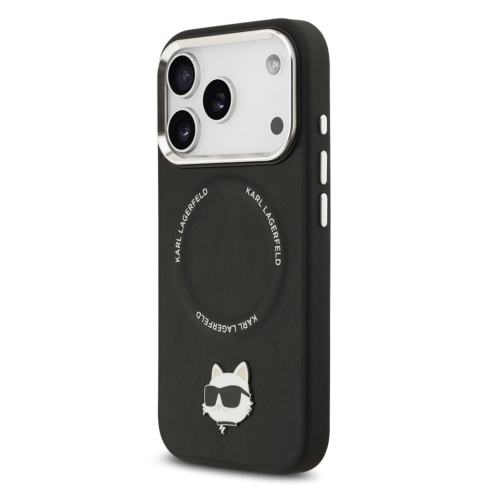 Karl Lagerfeld iPhone 17 Pro Max Metal Kamera ve Butonlu Choupette PU Deri MagSafe Uyumlu Kılıf