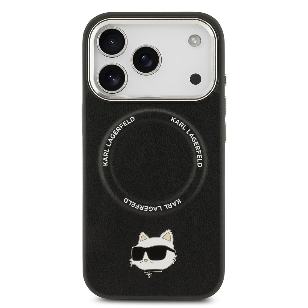 Karl Lagerfeld iPhone 17 Pro Max Metal Kamera ve Butonlu Choupette PU Deri MagSafe Uyumlu Kılıf
