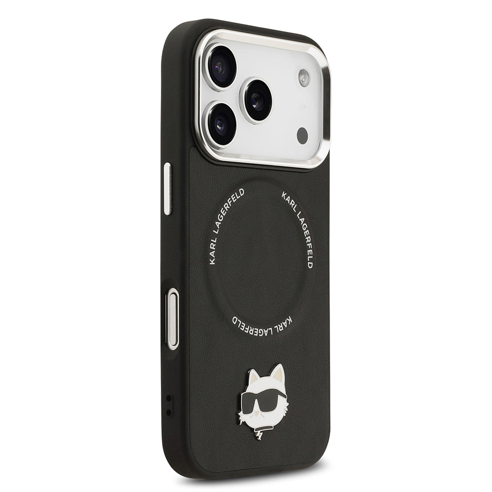 Karl Lagerfeld iPhone 17 Pro Max Metal Kamera ve Butonlu Choupette PU Deri MagSafe Uyumlu Kılıf