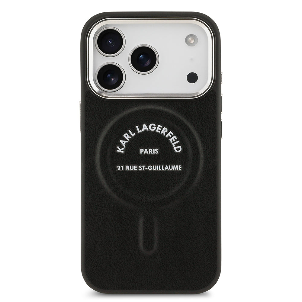 Karl Lagerfeld iPhone 17 Pro Max Metal Kamera ve Butonlu Paris RSG PU Deri MagSafe Uyumlu Kılıf