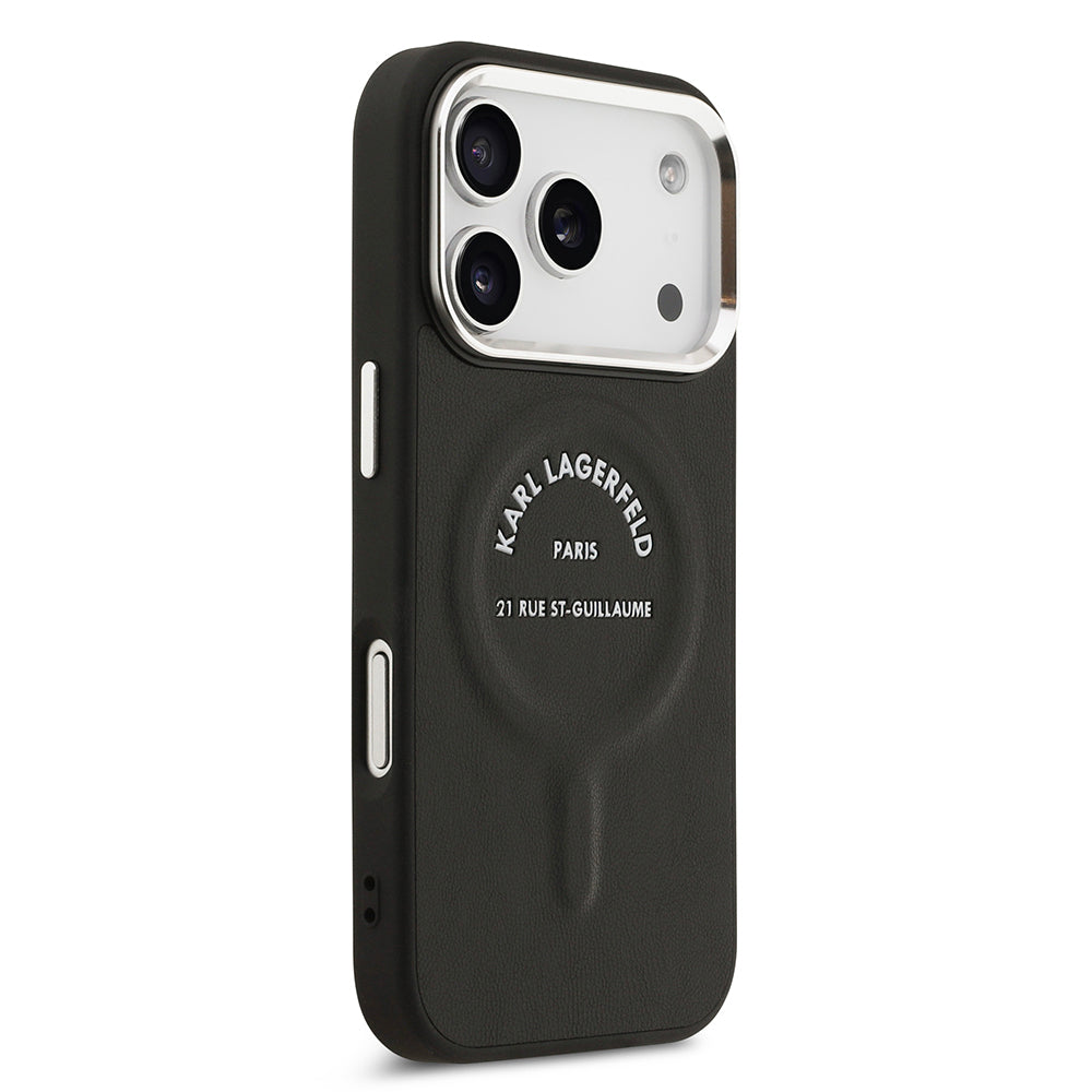 Karl Lagerfeld iPhone 17 Pro Max Metal Kamera ve Butonlu Paris RSG PU Deri MagSafe Uyumlu Kılıf