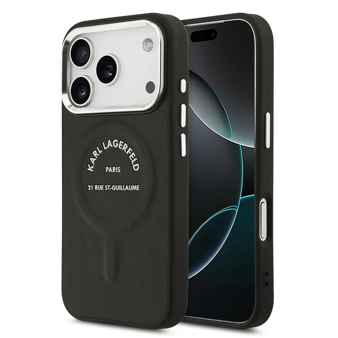 Karl Lagerfeld iPhone 17 Pro Max Metal Kamera ve Butonlu Paris RSG PU Deri MagSafe Uyumlu Kılıf