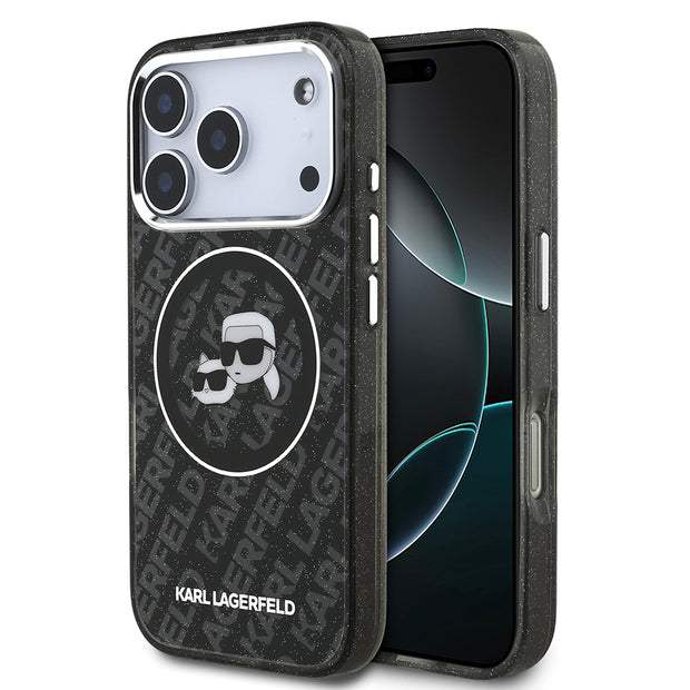 Karl Lagerfeld iPhone 17 Pro Max Parlayan Simli Karl & Choupette Heads Kılıf – Fotoğraf 1