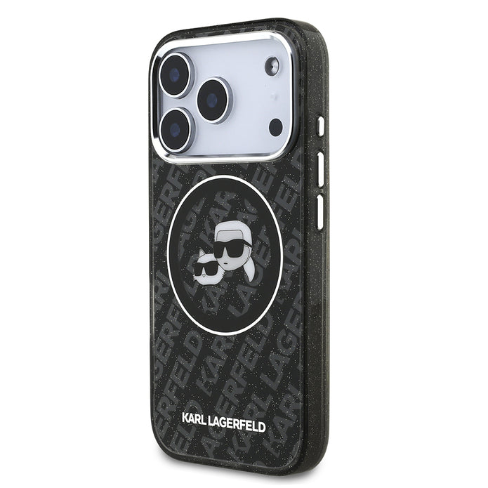 Karl Lagerfeld iPhone 17 Pro Max Parlayan Simli Karl & Choupette Heads Kılıf