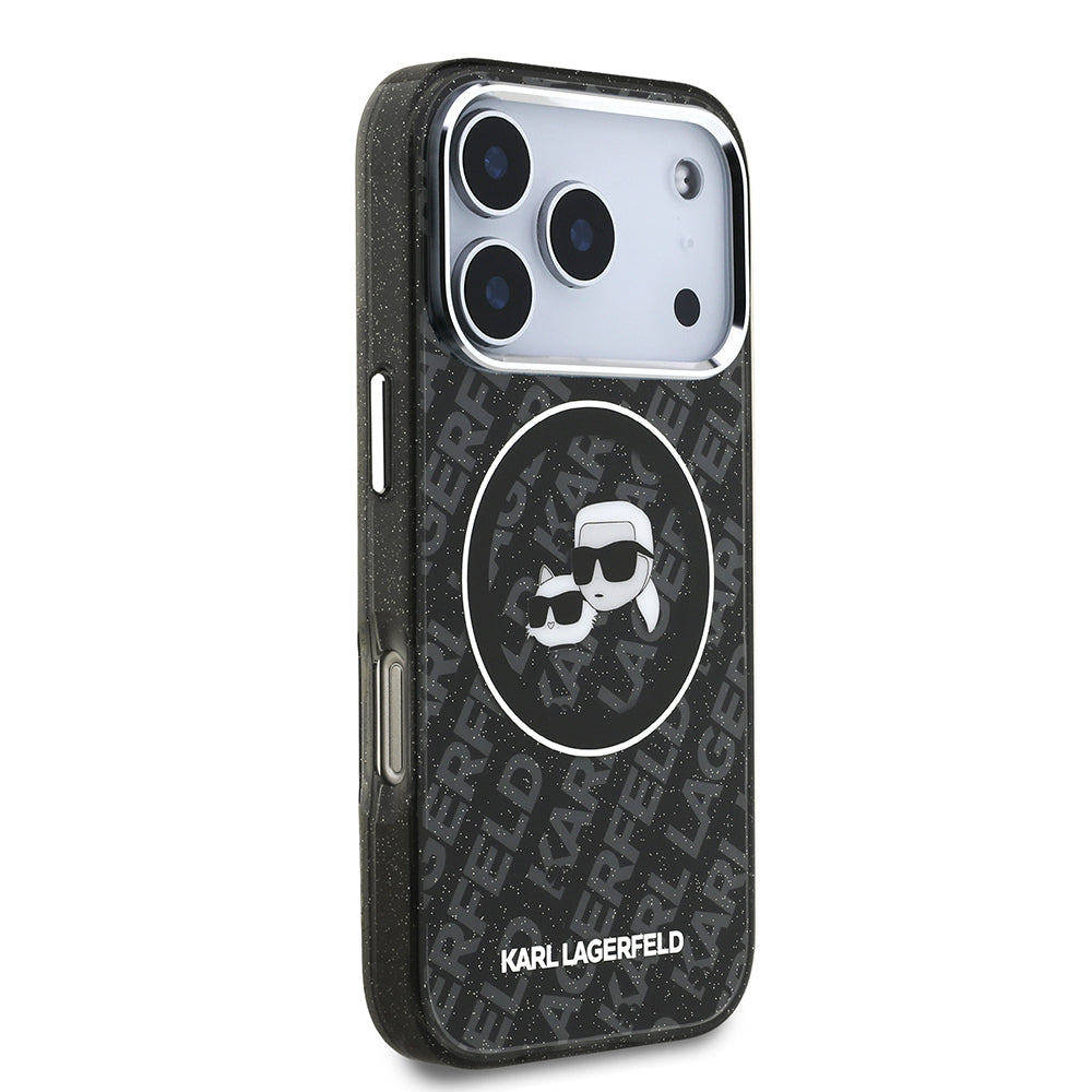 Karl Lagerfeld iPhone 17 Pro Max Parlayan Simli Karl & Choupette Heads Kılıf