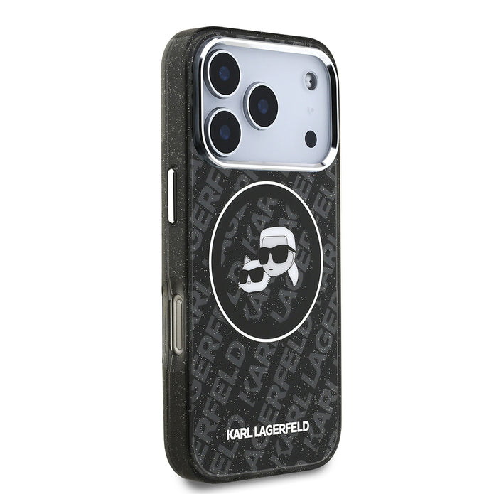 Karl Lagerfeld iPhone 17 Pro Max Parlayan Simli Karl & Choupette Heads Kılıf