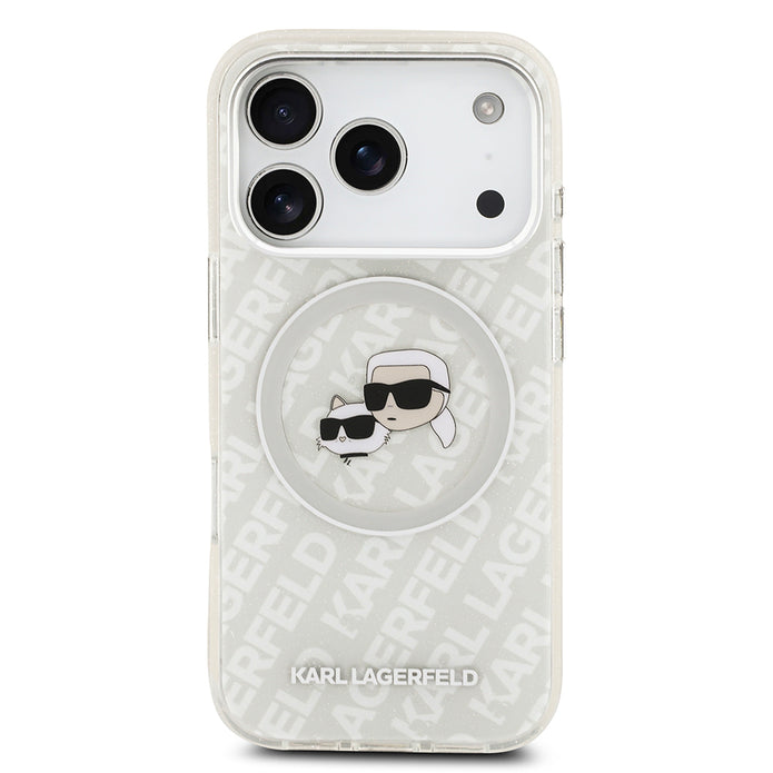 Karl Lagerfeld iPhone 17 Pro Max Parlayan Simli Karl & Choupette Heads Kılıf