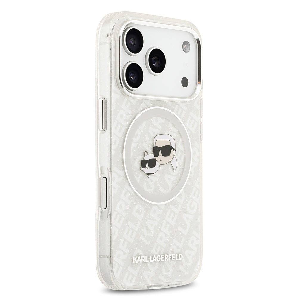 Karl Lagerfeld iPhone 17 Pro Max Parlayan Simli Karl & Choupette Heads Kılıf